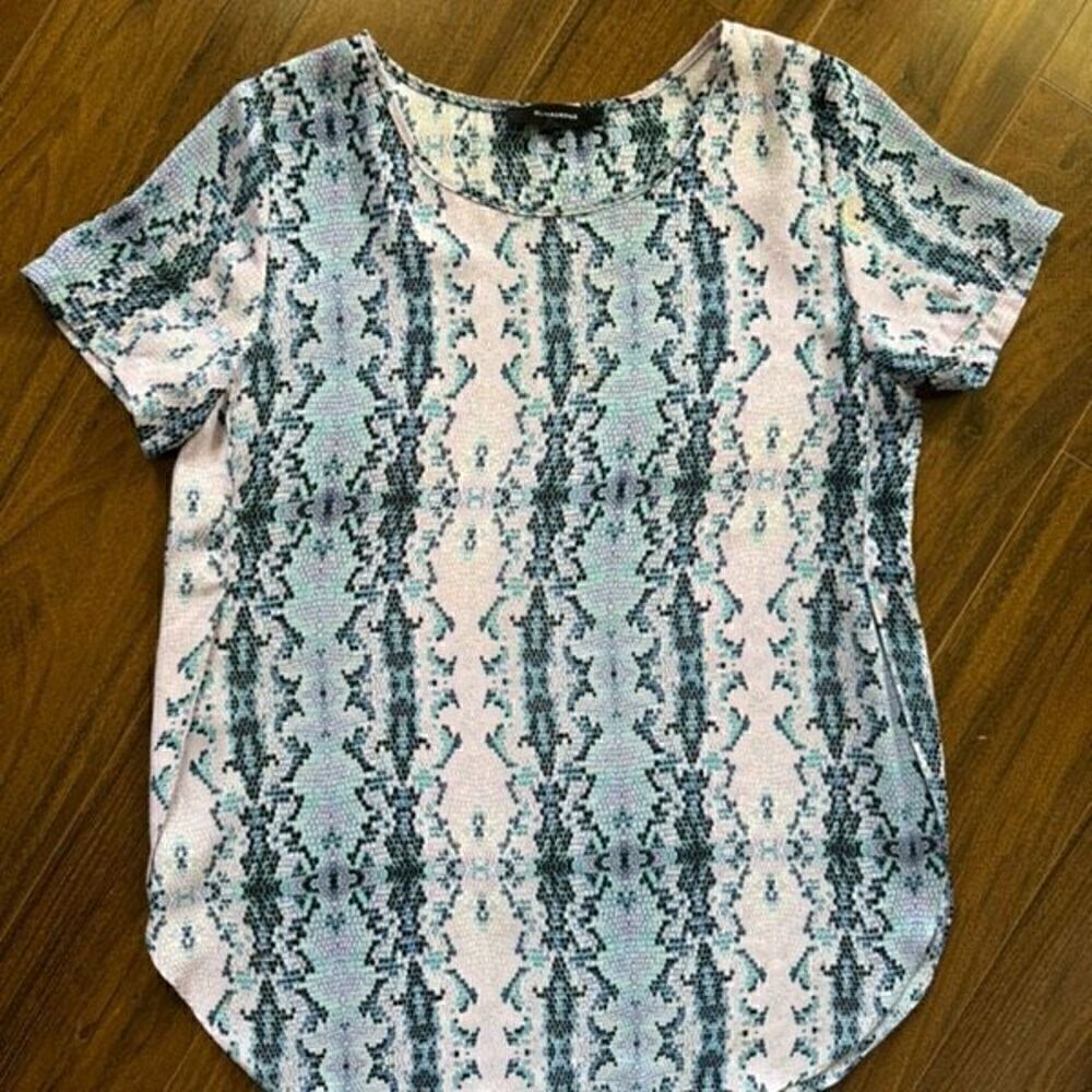 OLIVACEOUS S blue green cream snake print blouse